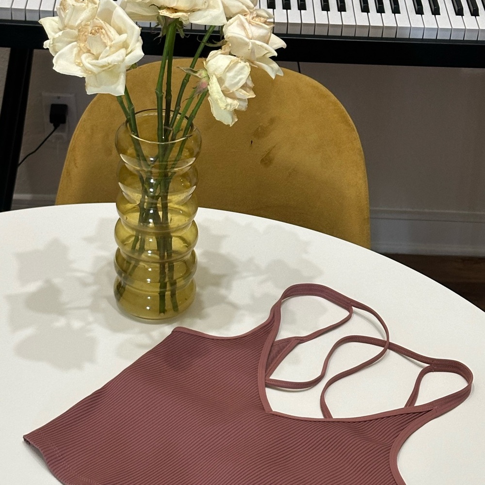 Vuori Mauve Ribbed Strappy Crop Top